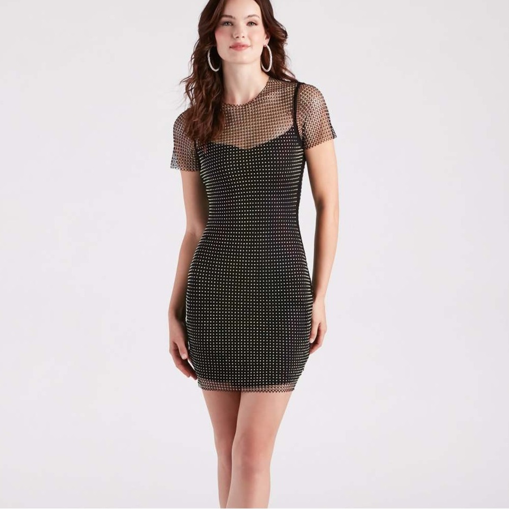 Windsor Rhinestone fishnet mini dress